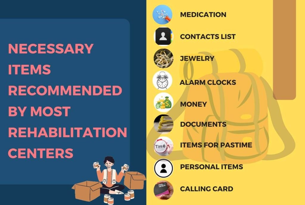 necessary items are mentioned with examples recommended by most rehabs