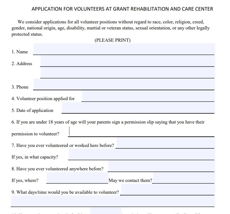 addiction volunteer application